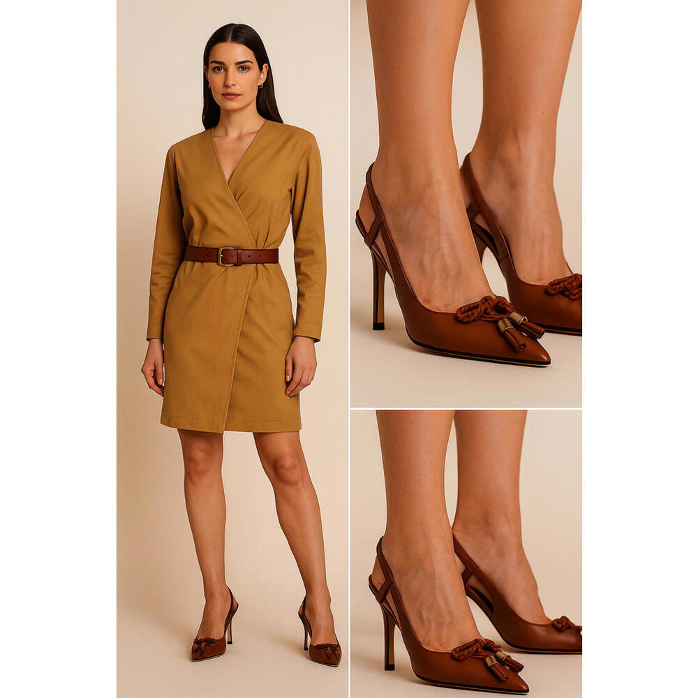 YSL Vintage Brown Leather Pointed-Toe Slingback Heels